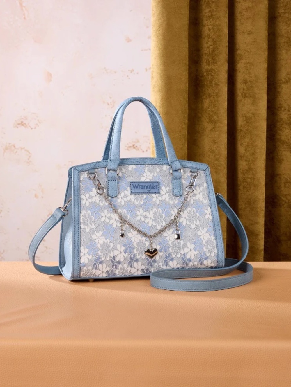 Wrangler Western Chic Lace with Chain Charm Satchel/Crossbody Bag Blue